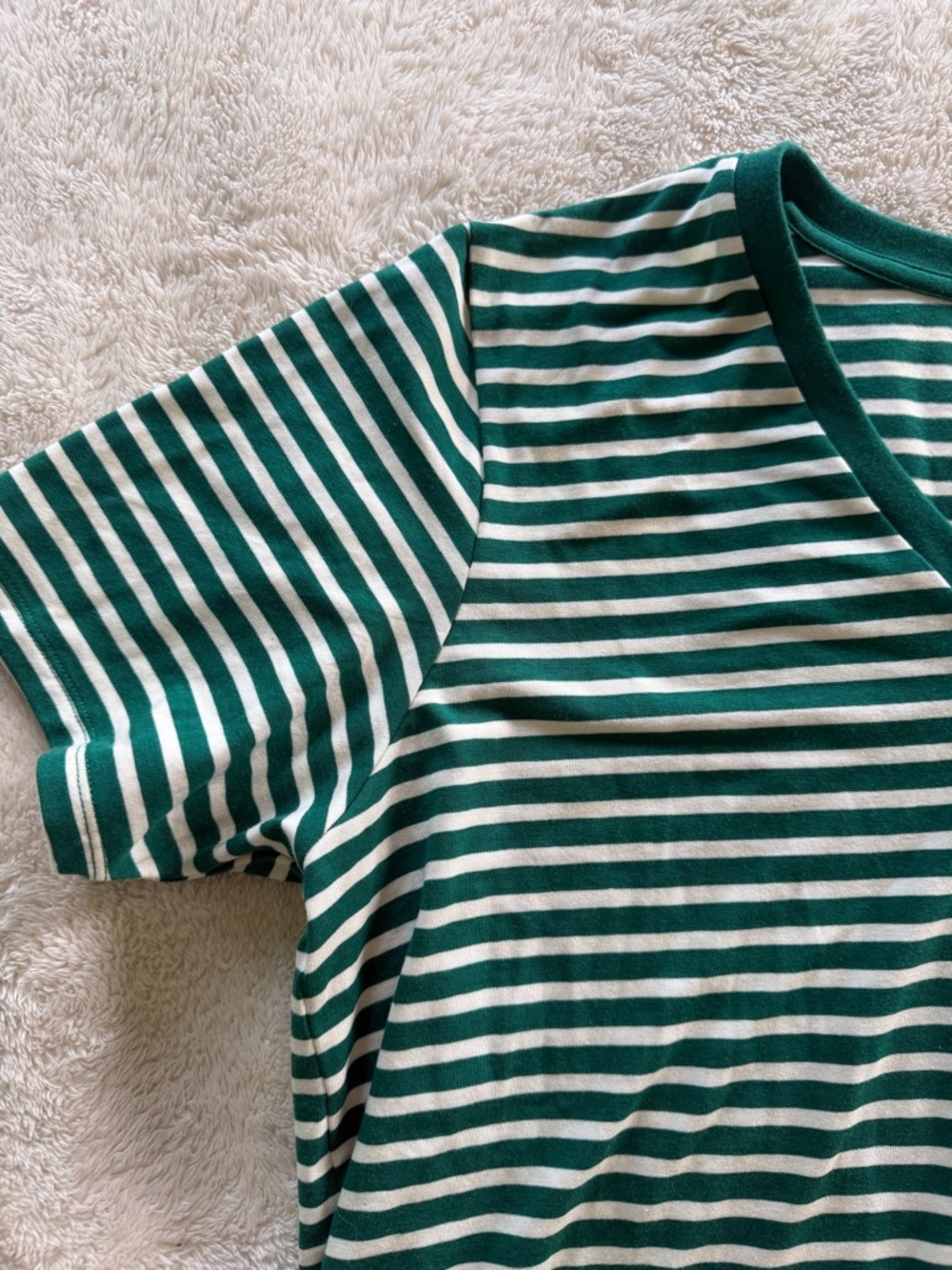 NWT Universal Standard V Rex Softest Tee in Aventurine/Ecru Stripe sz M 18/20 - Picture 8 of 11